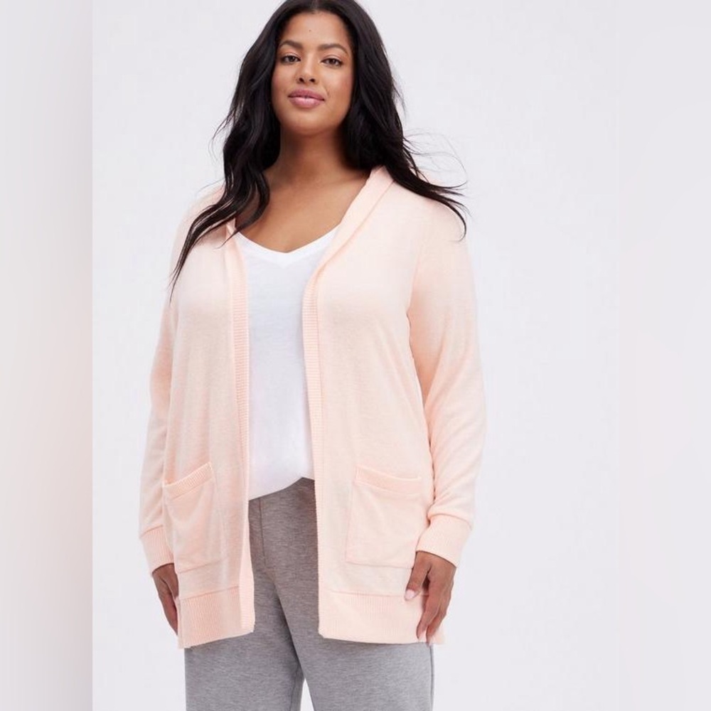 Torrid Super Soft Plush Cardigan 1X Peach Open Front Lightweight Knit